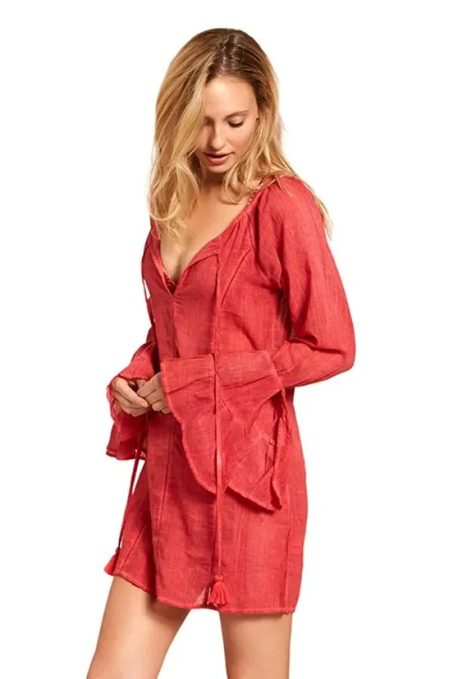 Sofia By Vix Solid Pepper Natasha Chemise Romantic Boho Tunic Dress Swim Cover M